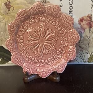 Bordallo Pinheiro Majolica Ceramic Portugal Pink Cabbage Carrot Plate 8.25” **